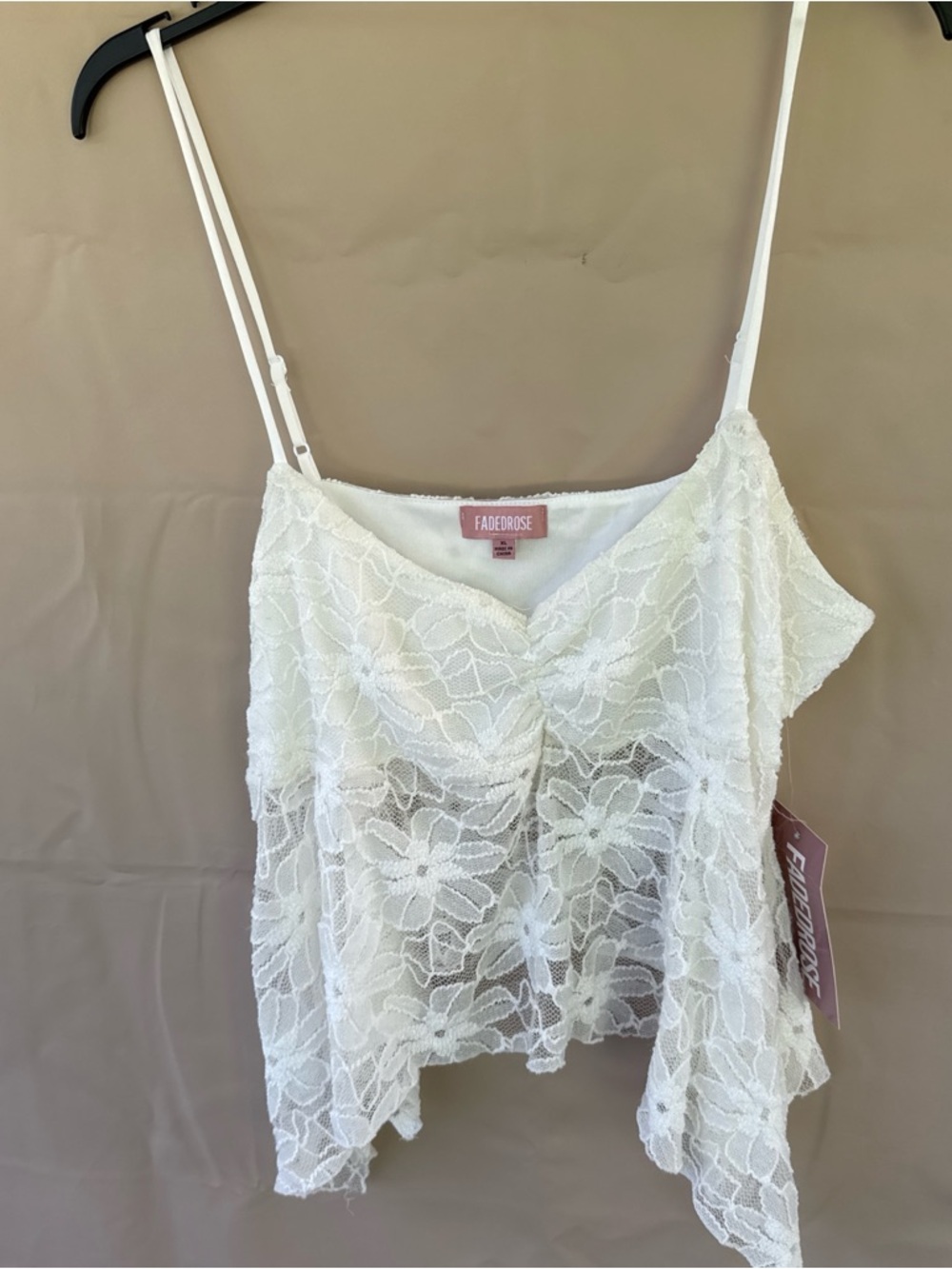 Faded Rose Women's White Lace Asymmetrical Cami Top